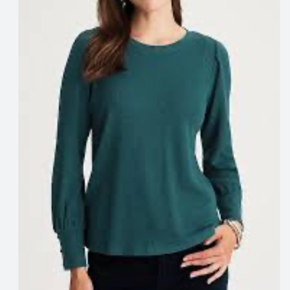 J. Jill Medium Teal Buttoned-Cuff Waffle Top Cotton Blend NWOT
